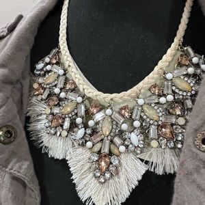 Retired HTF Bauble Bar Montana Raffia A
Aztec Couture Bib in Vintage cigar box